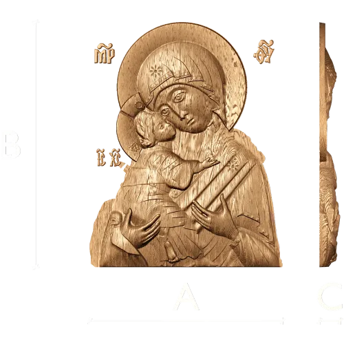 Богородица Владимирская - резная деревянная икона-барельеф