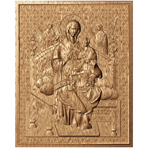 Богородица Всецарица - резная деревянная икона в высоком рельефе