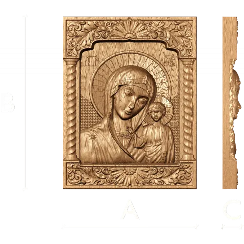 Резная икона Божья Матерь Тыбынская - деревянный киот высокого рельефа