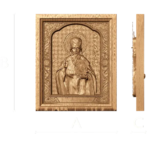 Резная икона «Василий Великий» - деревянное панно в барельефе