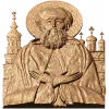 Резная икона Иосифа Волоцкого - деревянная арочная панель