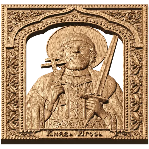 Икона «Князь Игорь» - резной деревянный декор в раме