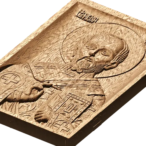 Резная деревянная икона «Николай Чудотворец» - панно из дуба, бука или ясеня