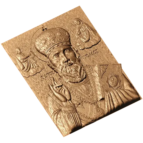 Икона Николай Чудотворец - резной деревянный барельеф