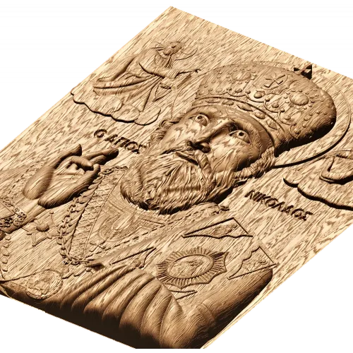Икона Николай Чудотворец - резной деревянный барельеф