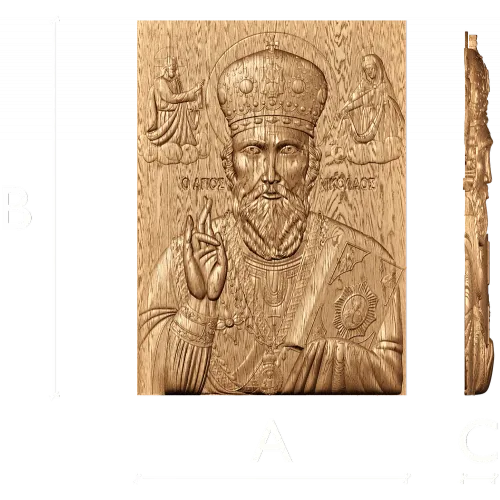 Икона Николай Чудотворец - резной деревянный барельеф