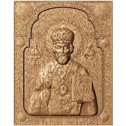 Икона Николай Чудотворец - резной деревянный декор высокого рельефа