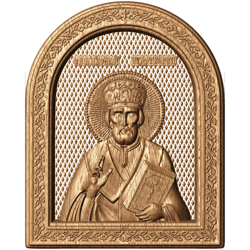 Икона «Николай Чудотворец» - арочная резная панель из дерева