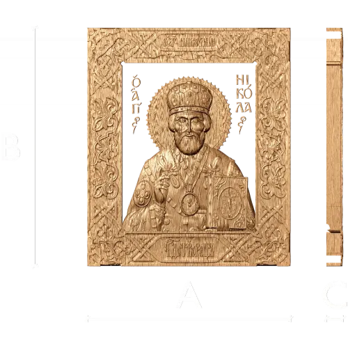 Резная икона Святого Николая Чудотворца в рамке - деревянный декор