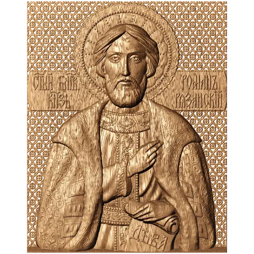 Резная икона «Роман Рязанский» - барельеф из дерева