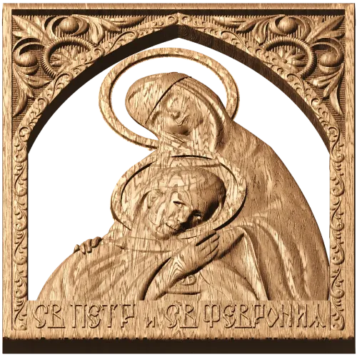 Икона Св. Пётр и Св. Феврония - резное деревянное панно
