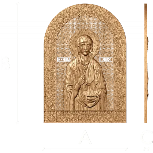 Резная деревянная икона «Святая Петка» - арочное панно из массива