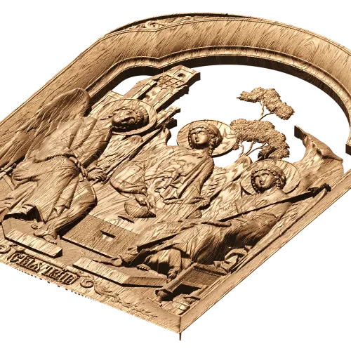 Резная икона «Святая Троица» - арочная деревянная панель