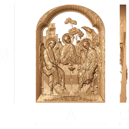 Резная икона «Святая Троица» - арочная деревянная панель