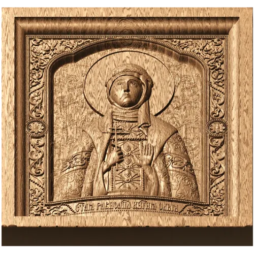 Резная деревянная икона «Святая княгиня Ольга» - рельефная панель из дуба, бука или ясеня