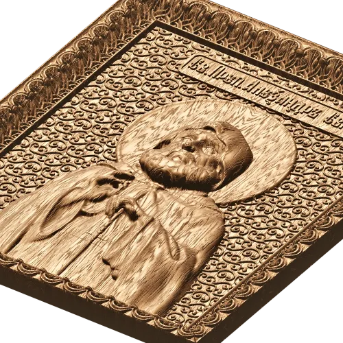 Резная деревянная икона Святитель Александр Свирский - панно из массива