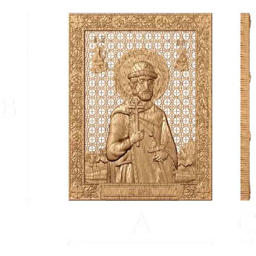 Резная деревянная икона «Святой Борис» - панно из дуба, бука, ясеня