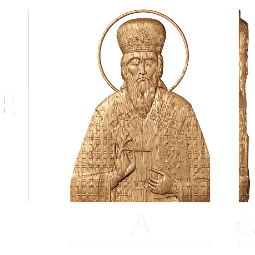 Резная деревянная икона «Святой Василий» - барельеф из дуба, бука или ясеня