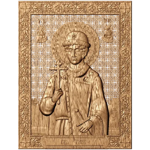 Резная икона «Святой Глеб, князь Муромский» - деревянный рельеф