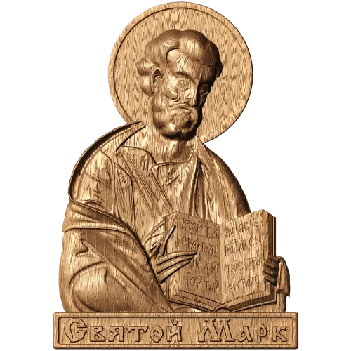 Резная икона Святой Марк - деревянное панно высокого рельефа