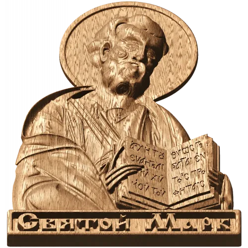 Резная икона Святой Марк - деревянное панно высокого рельефа