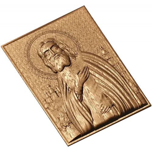 Икона Серафим Саровский - резной деревянный барельеф