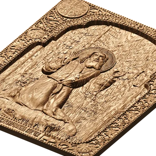 Резная деревянная икона «Серафим Саровский» - панель из дуба, бука, ясеня