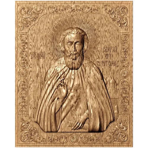 Икона Сергий Радонежский - резной деревянный барельеф