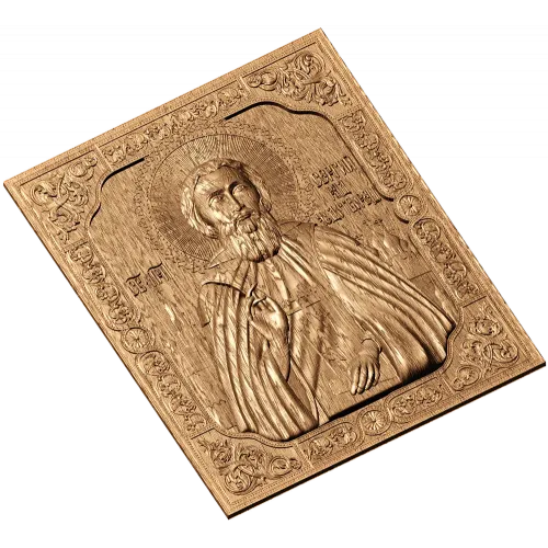 Икона Сергий Радонежский - резной деревянный барельеф