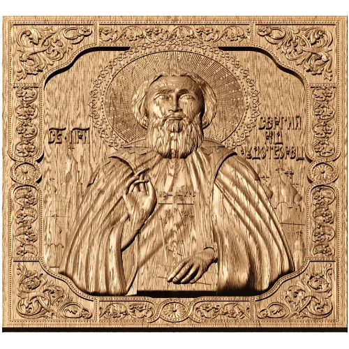 Икона Сергий Радонежский - резной деревянный барельеф