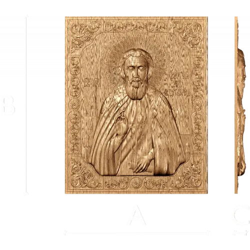 Икона Сергий Радонежский - резной деревянный барельеф