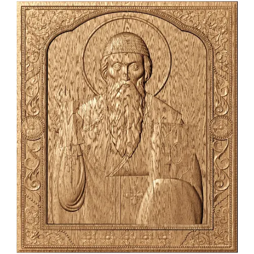 Икона «Спиридон Тримифунтский» - резной деревянный барельеф