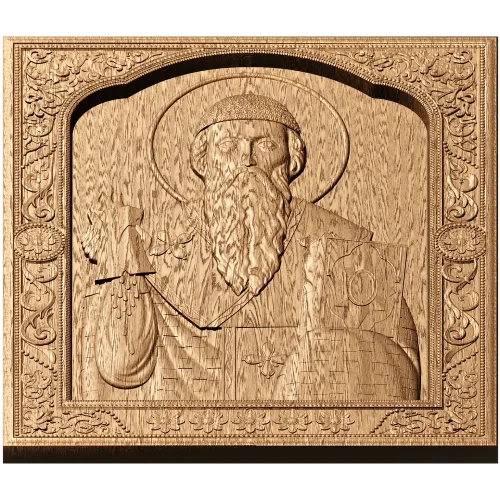 Икона «Спиридон Тримифунтский» - резной деревянный барельеф