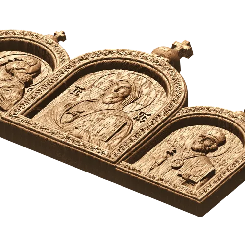 Резной триптих с иконой Христа, Богородицы и Николая
