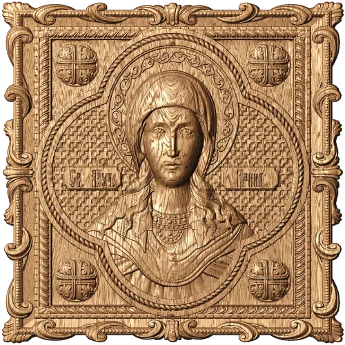 Икона мученицы Ирины - резная деревянная панель