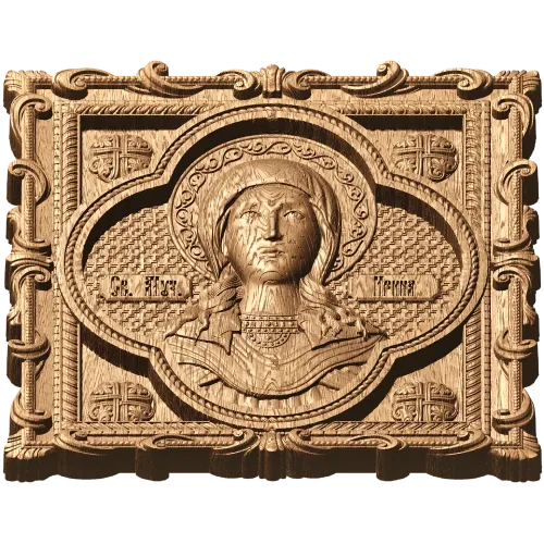 Икона мученицы Ирины - резная деревянная панель